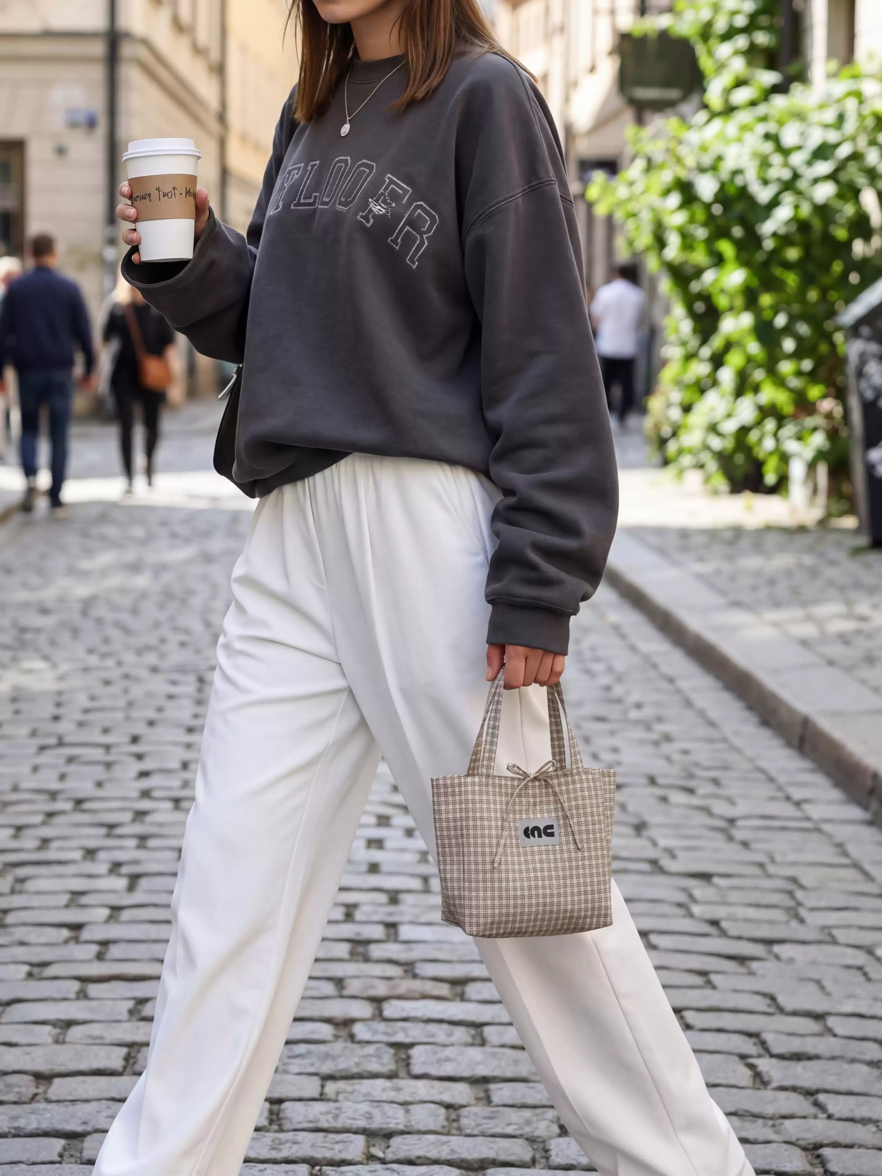 Small Checkered Cotton Tote Bag