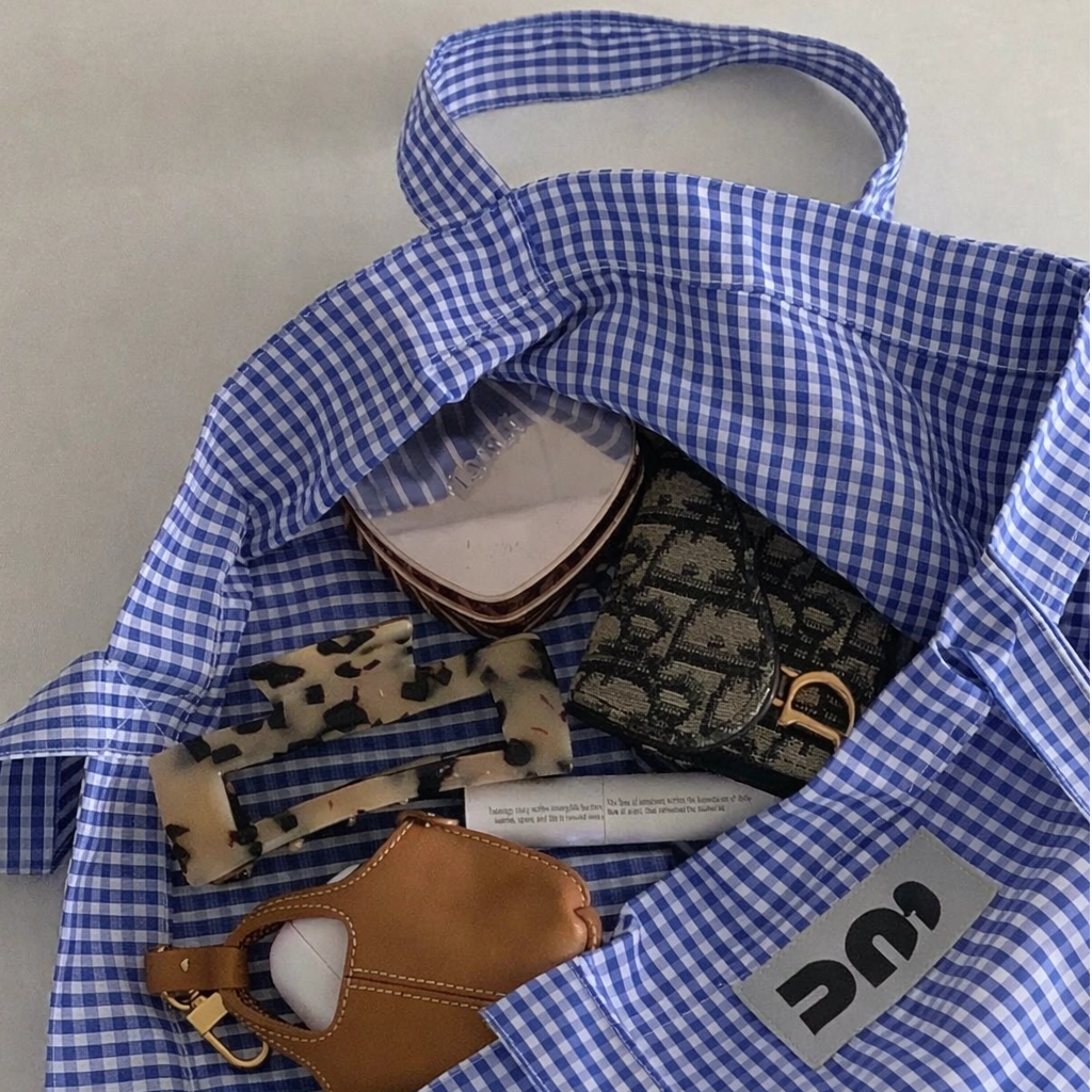Small Checkered Cotton Tote Bag